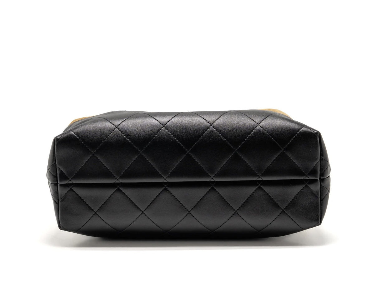 CHANEL Small Shopping Bag Beige Suede / BlackShiny Lambskin