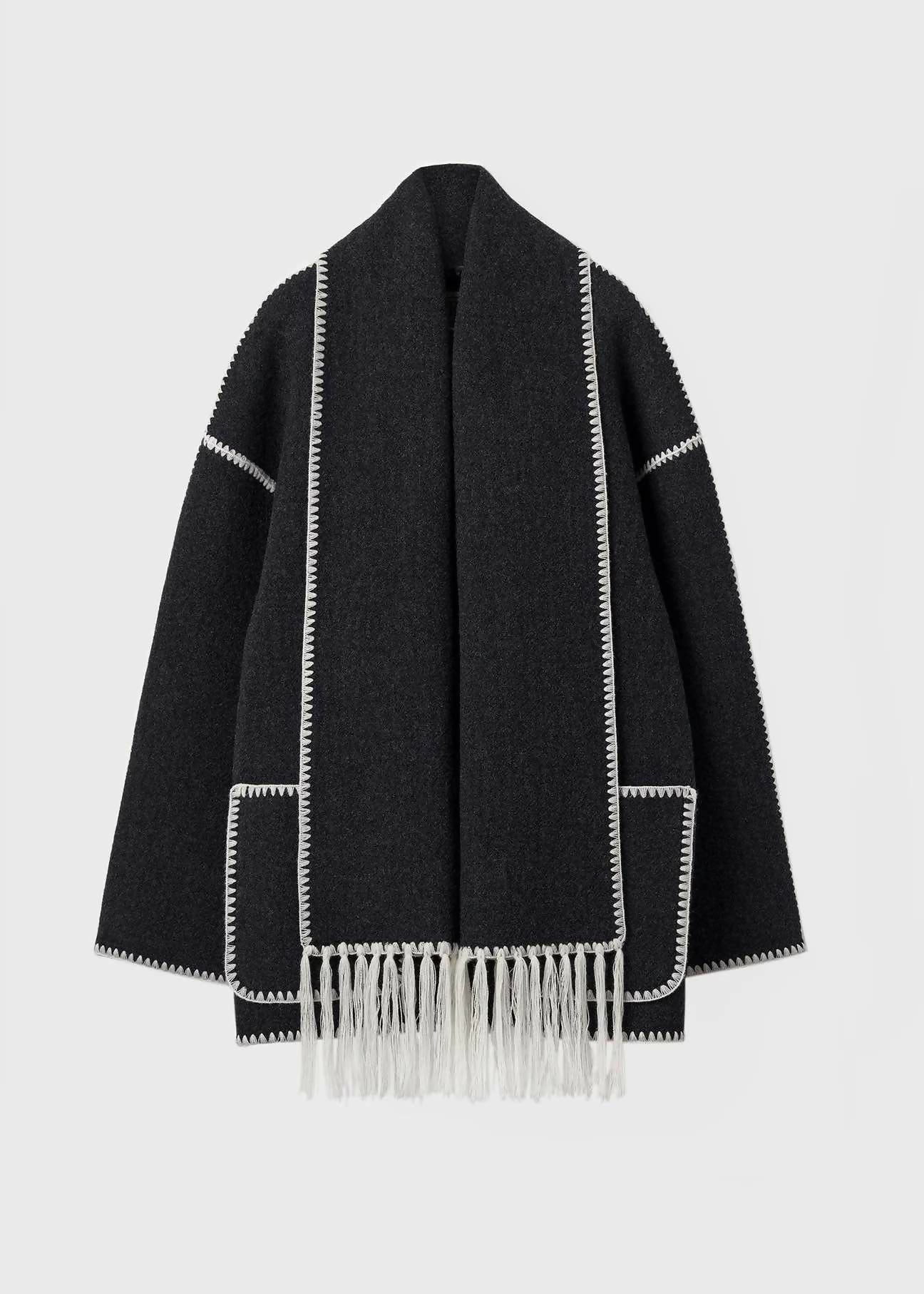 Totême Embroidered scarf jacket dark grey mélange