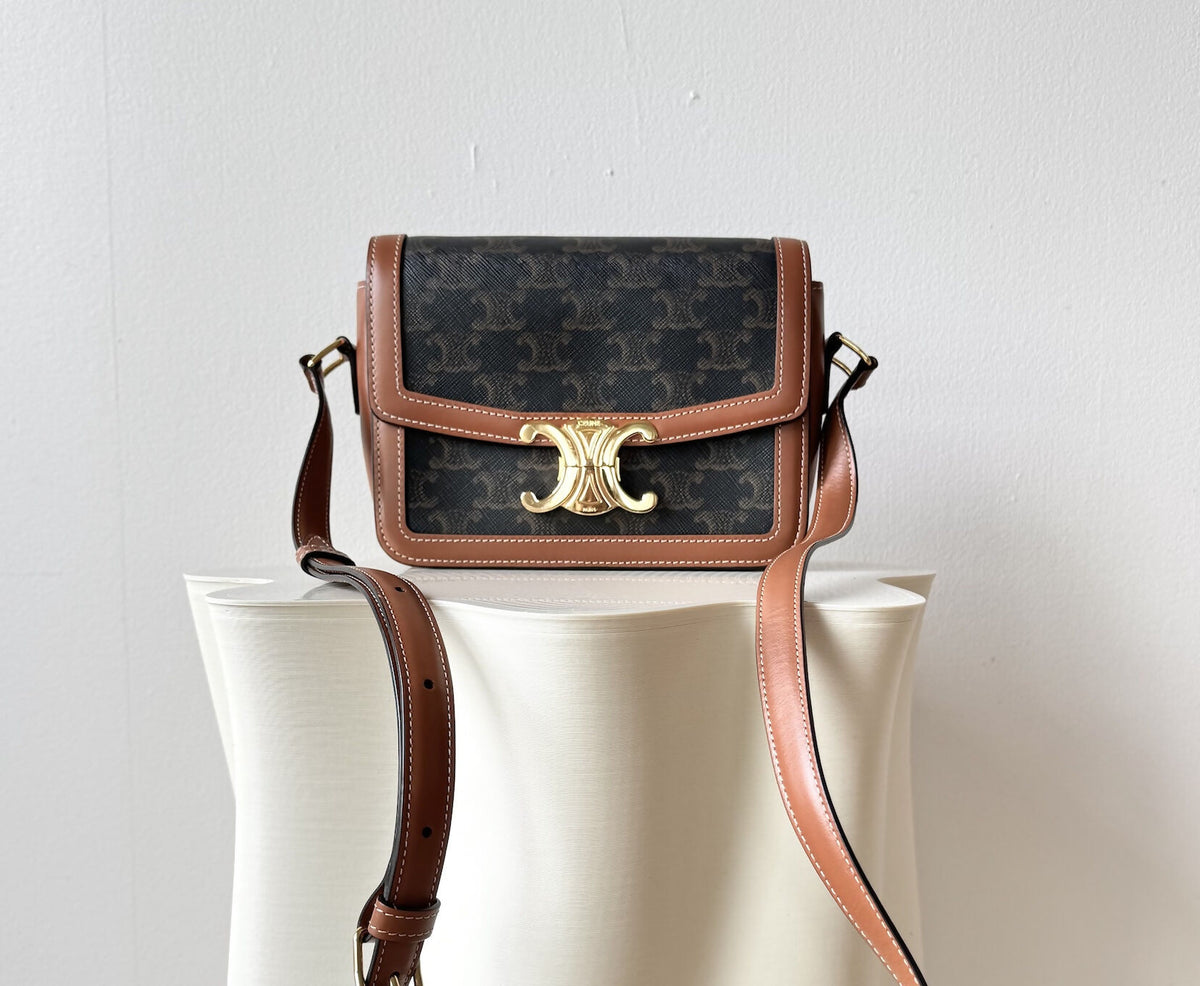 Celine Teen Triomphe Bag Triomphe Calfskin/Canvas Brown