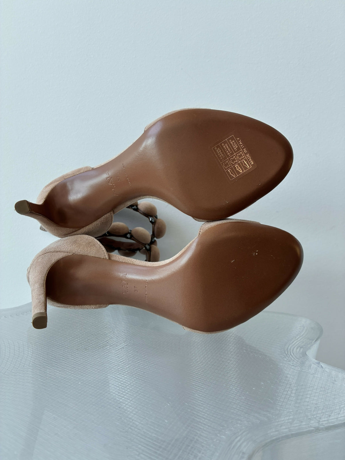 Alaïa La Bombe Suede Heels in Nude - FULL SET
