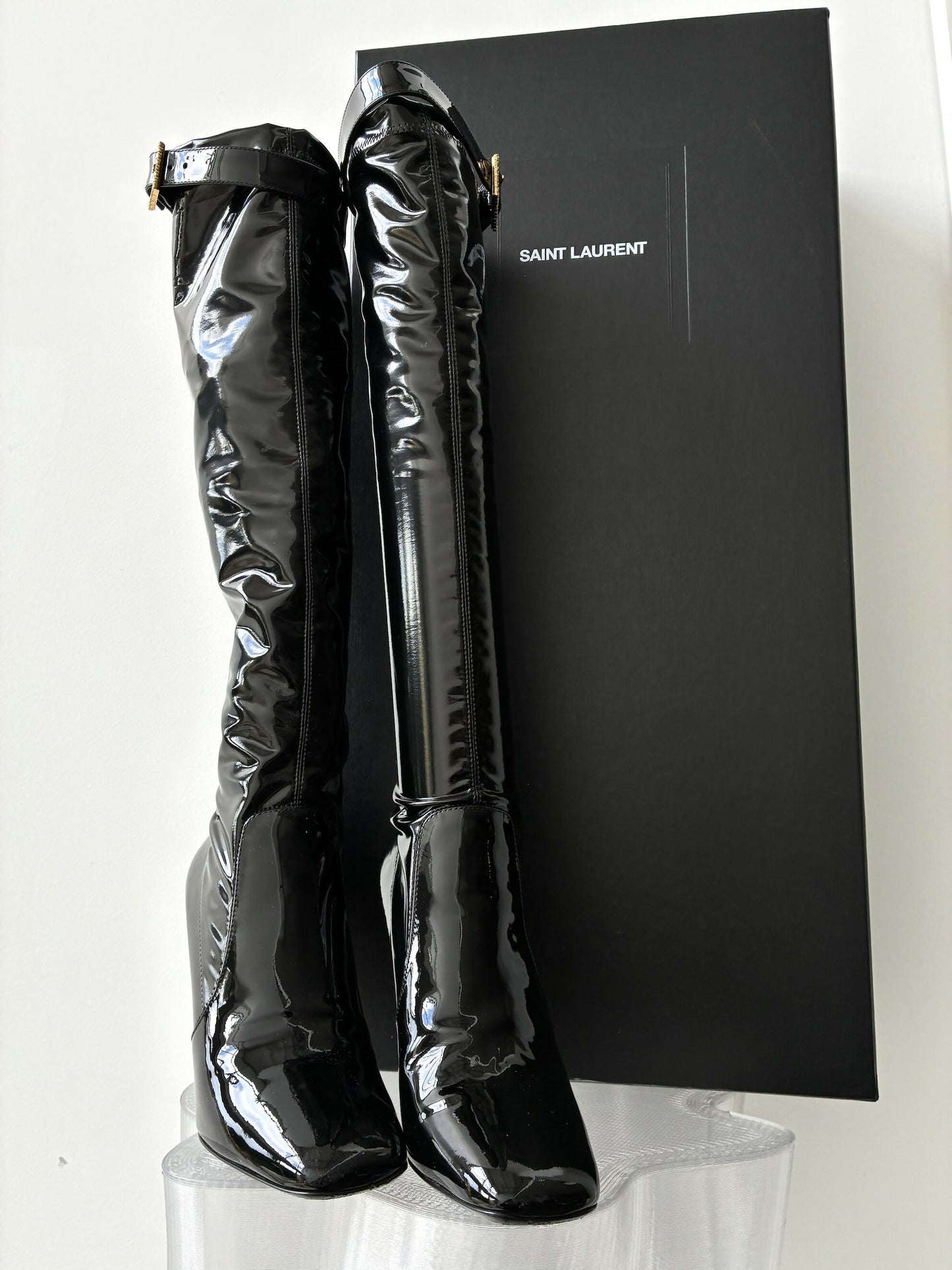 SAINT LAURENT Patent Stretch Crystal Buckle Lala - FULL SET