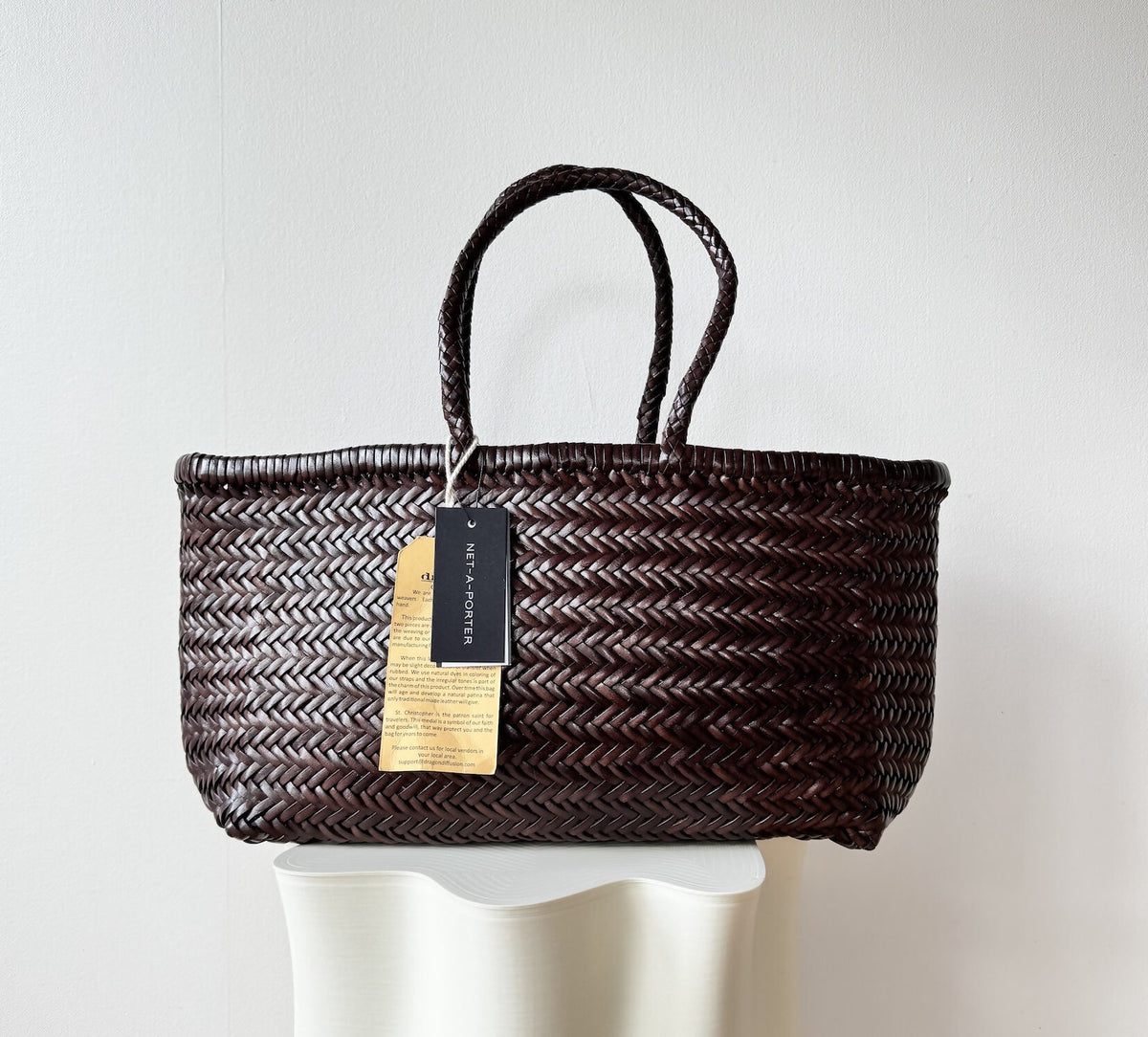 DRAGON DIFFUSION Bamboo Triple Jump Woven Leather Tote Bag - New