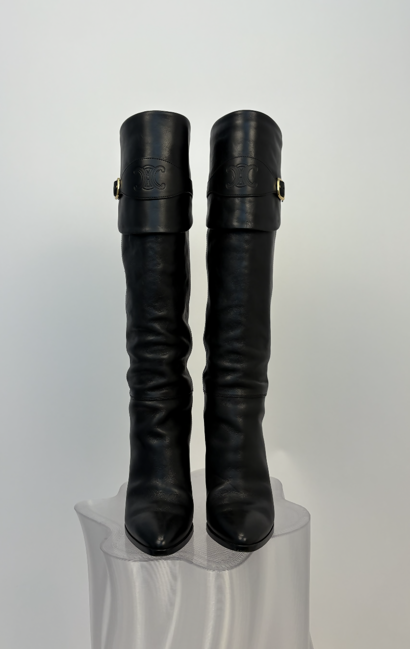 Celine Wiltern Riding Boots in Black Calfskin Leather