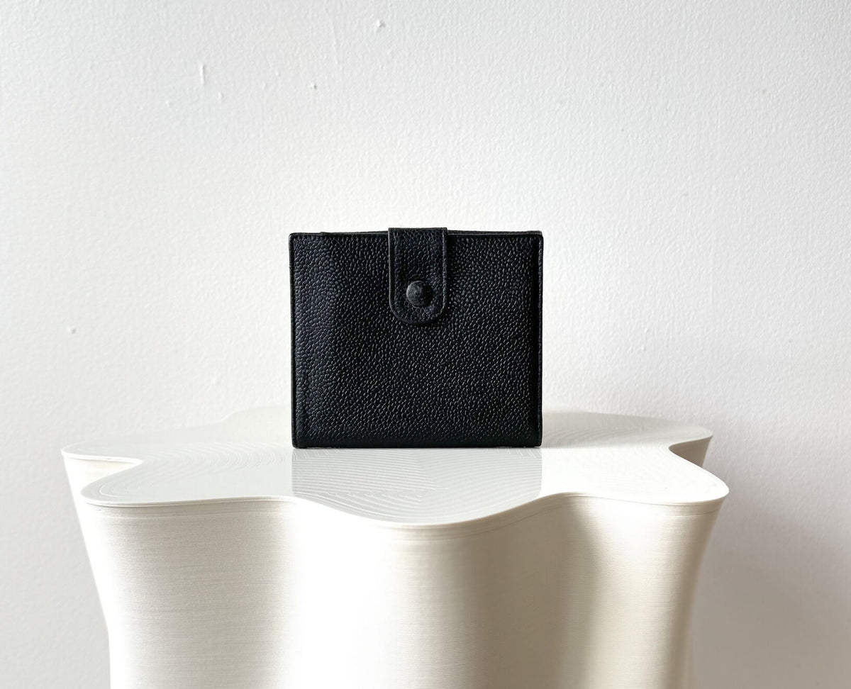 CHANEL Coco Mark Caviar Leather Folded Wallet Black Vintage