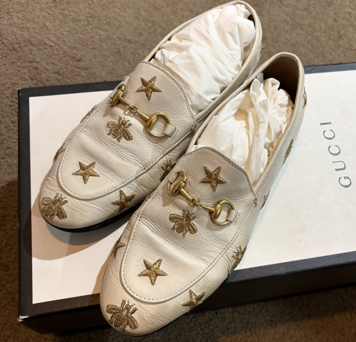 Gucci embroidered Bees and Stars Loafers
