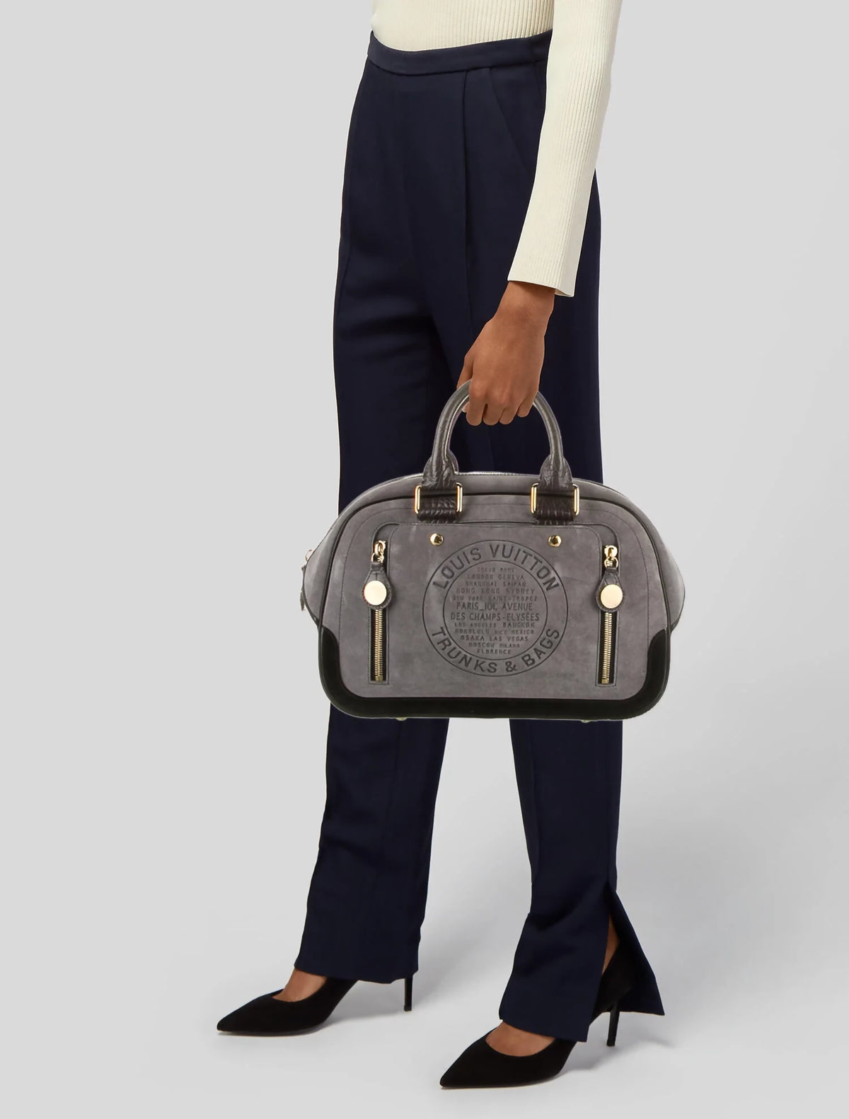 Louis Vuitton Limited Edition Grey Suede Stamped Trunk Bag, 2006 Cruise Collection