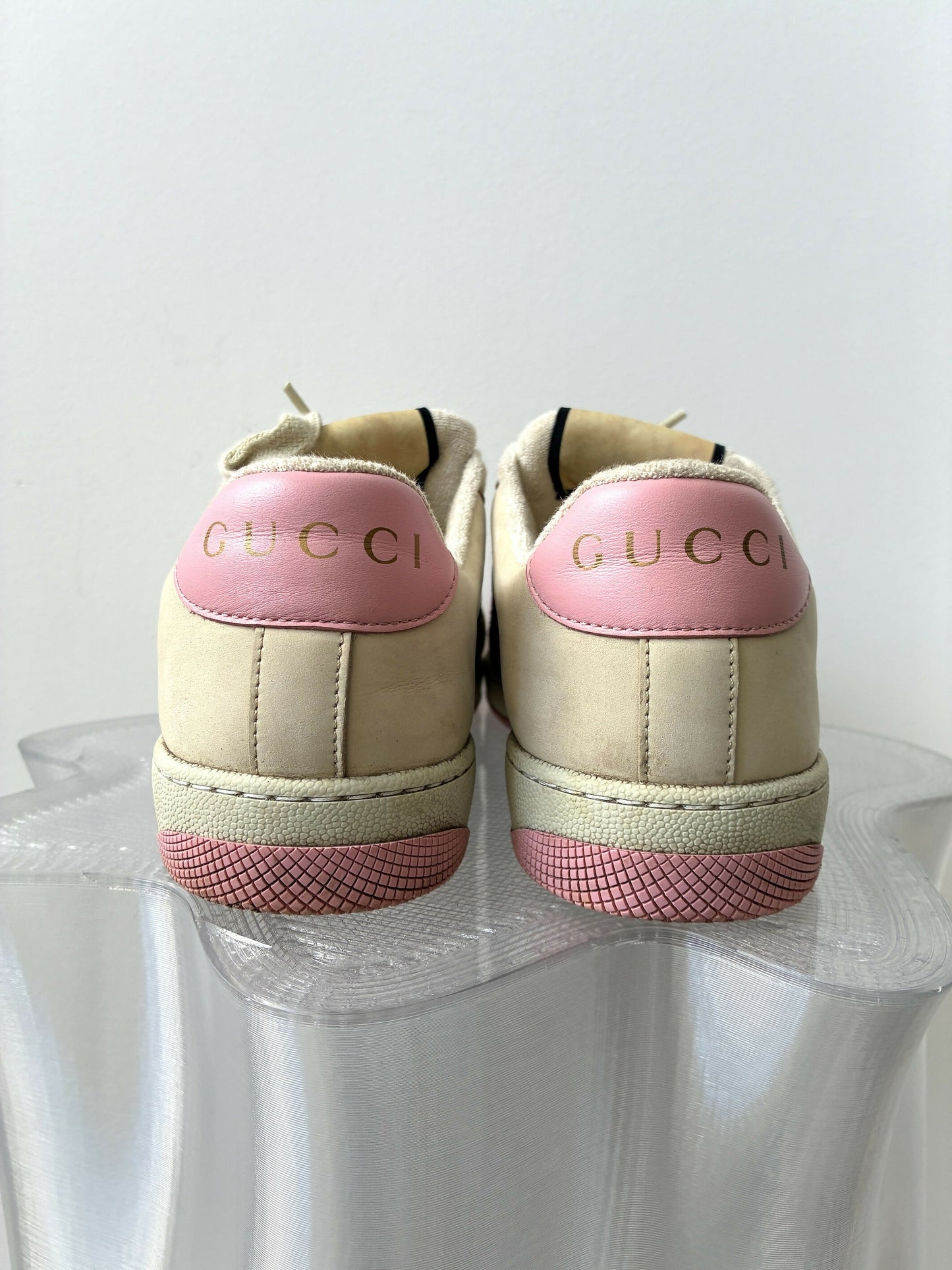 Gucci Women's Screener Off White And Pink Sneakers