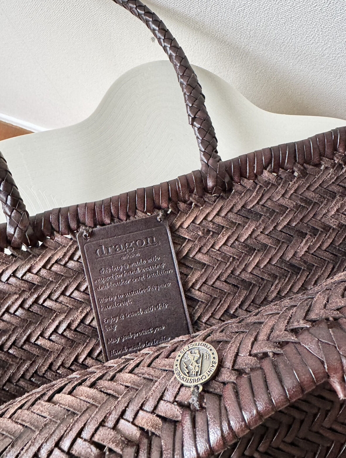 DRAGON DIFFUSION Bamboo Triple Jump Woven Leather Tote Bag - New