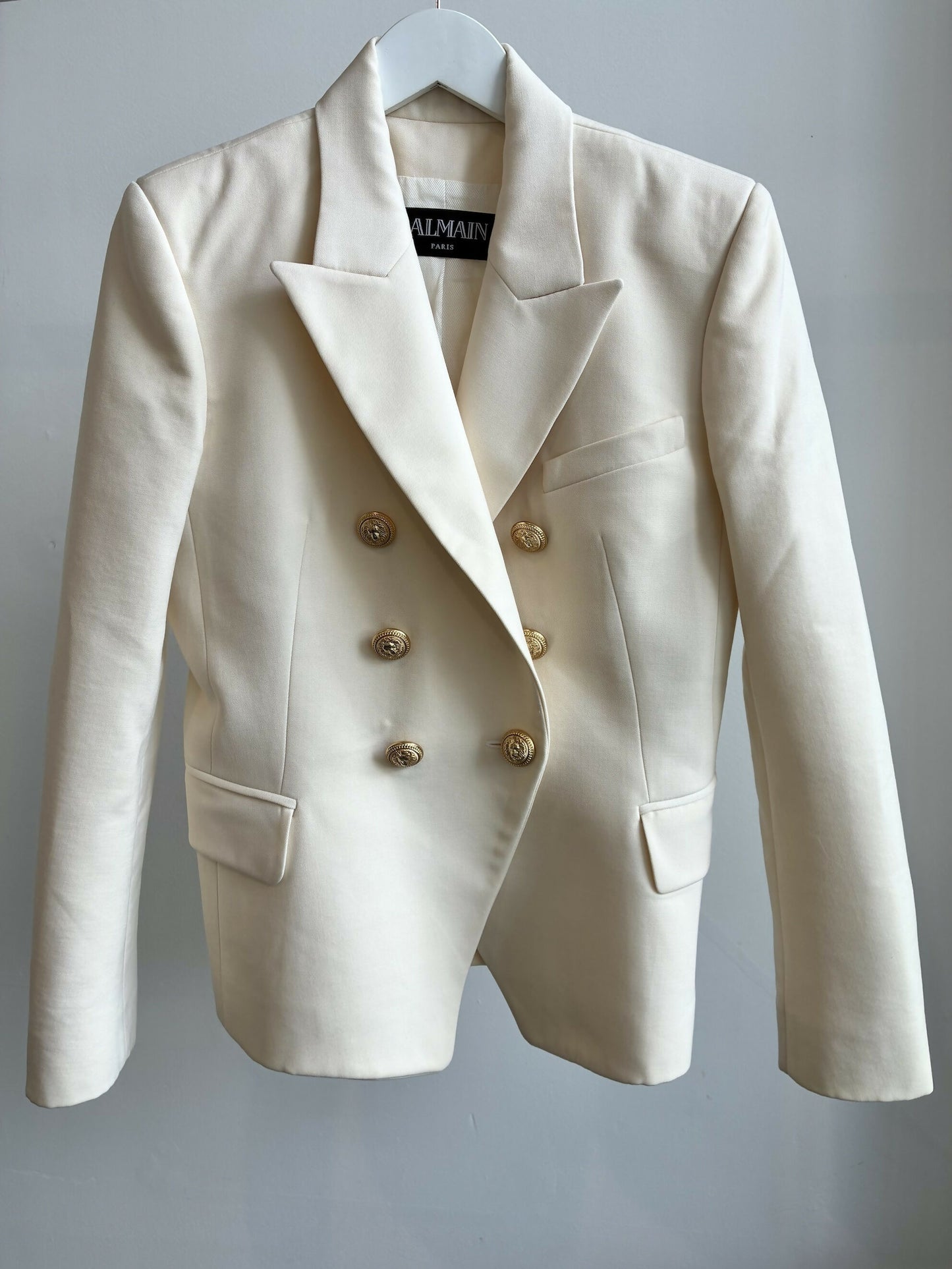 Balmain Cream Wool Double Breasted Blazer