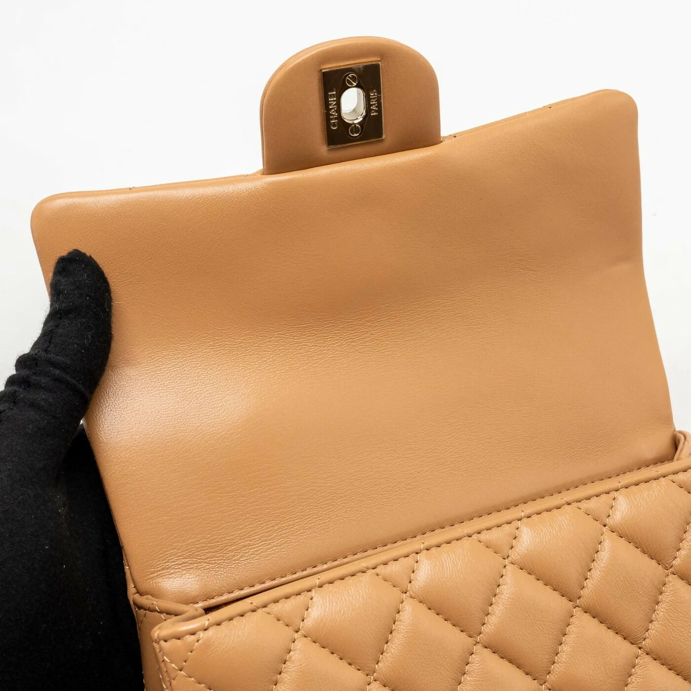 Chanel Top Handle Mini Rectangular Flap Bag Lambskin Caramel LGHW (microchip)