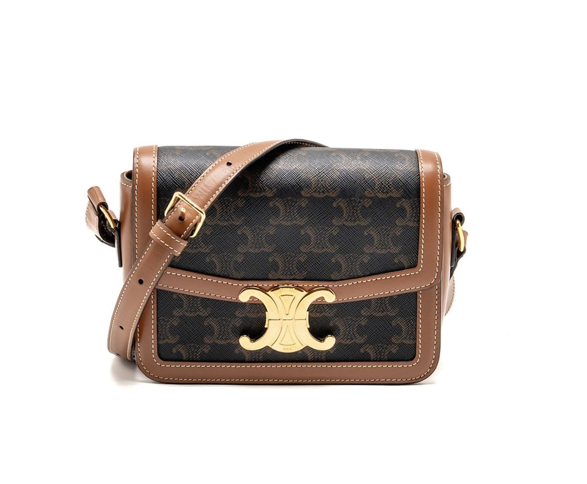Celine Teen Triomphe Bag Triomphe Calfskin/Canvas Brown