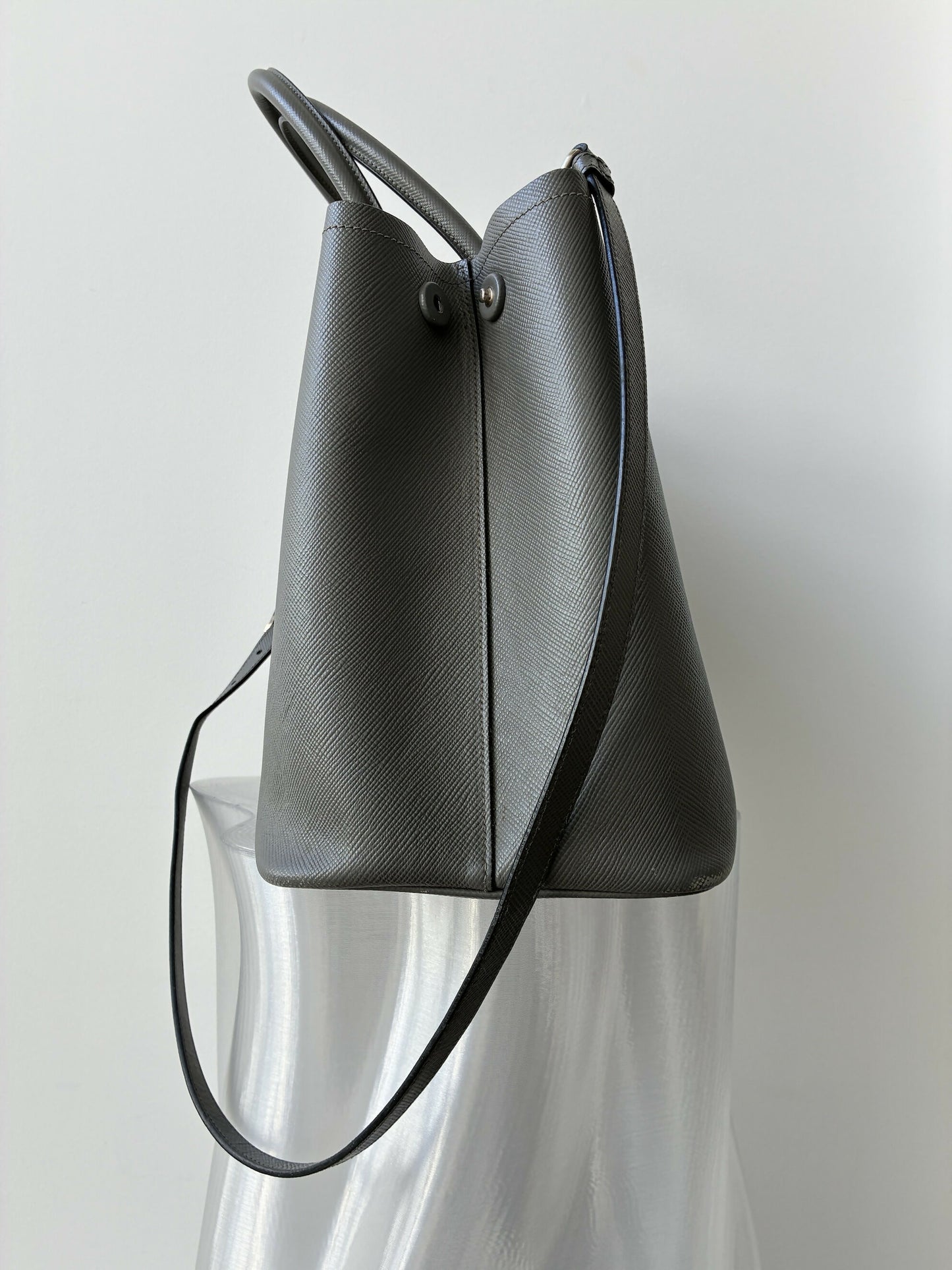 Prada Medium Saffiano Cuir Double Bag in Grey Leather