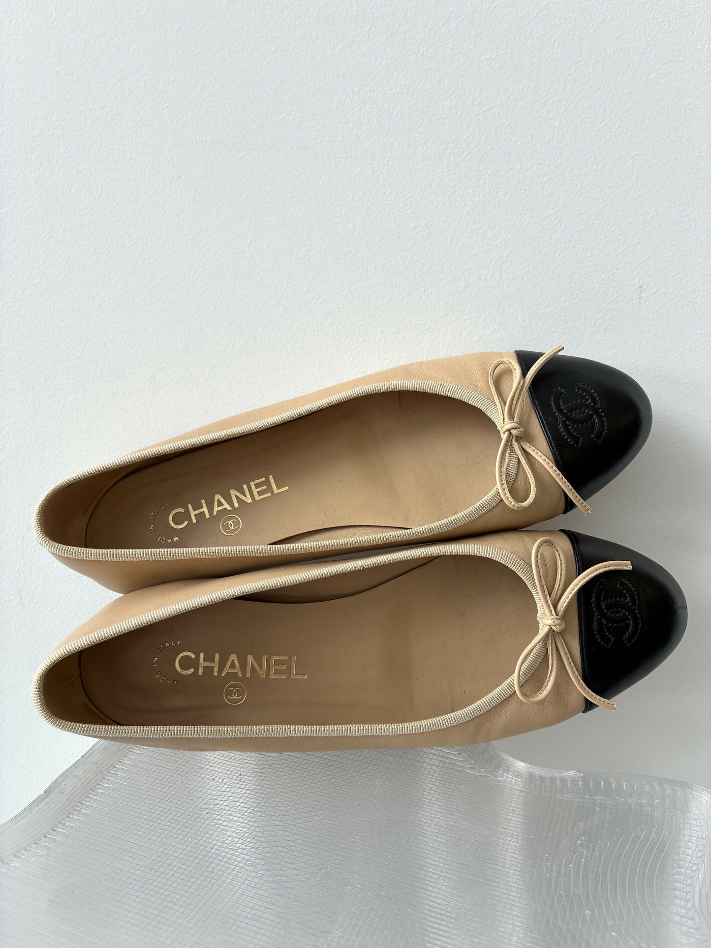 Chanel Beige & Black Ballet Flats