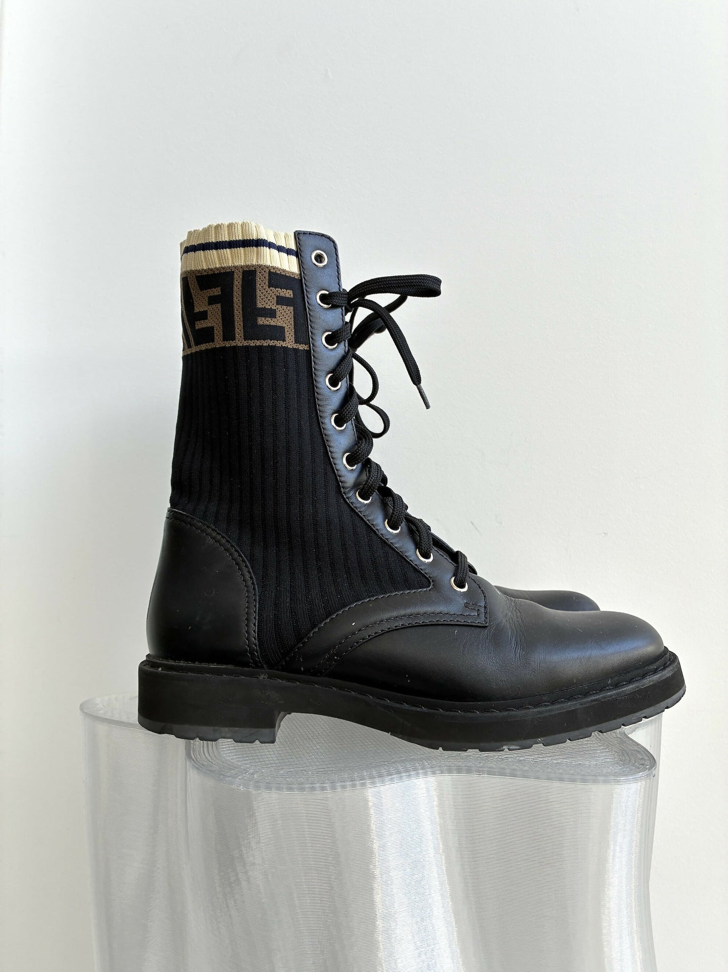 FENDI Tronchetto Knitted Combat Boots - FULL SET