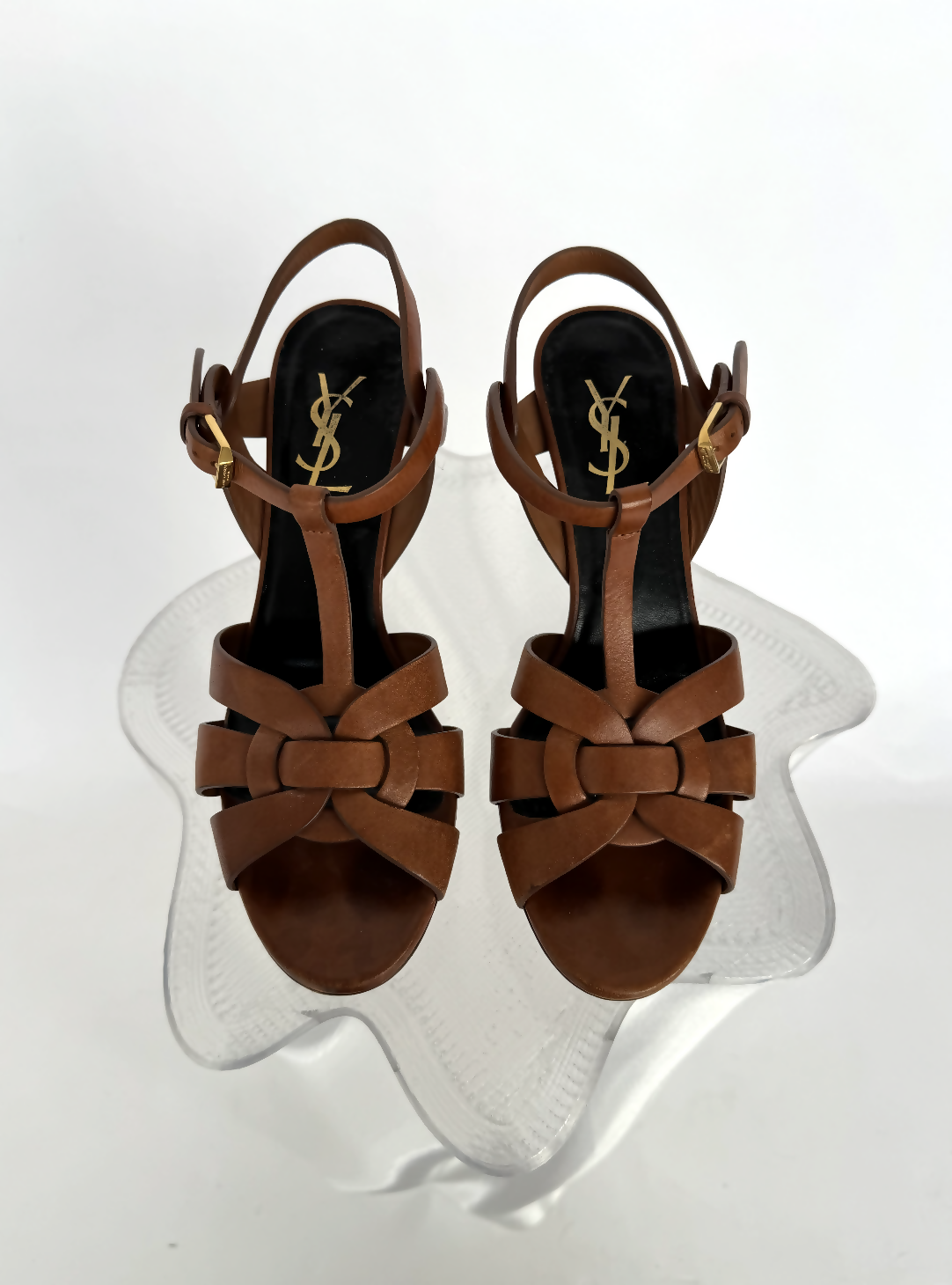 Saint Laurent Brown Leather Tribute Sandals