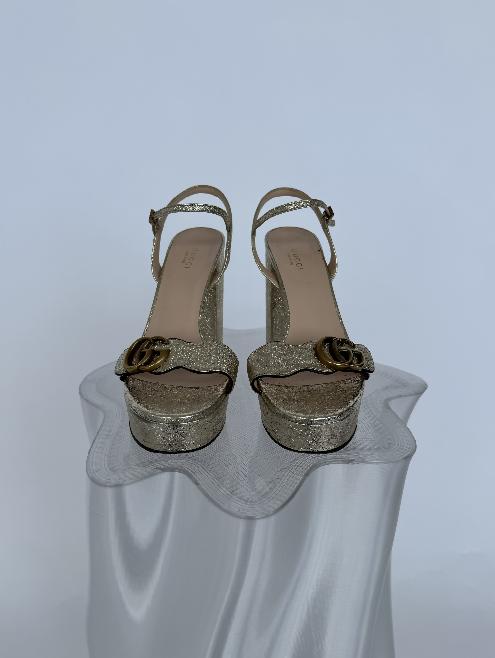 Gucci Marmont GG logo heel Metallic gold leather