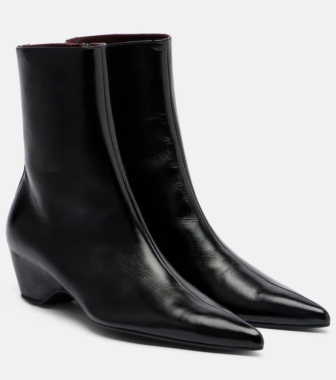 KHAITE Sybil Glossed-Leather Ankle Boots