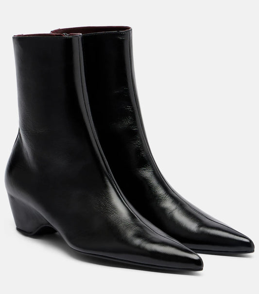 KHAITE Sybil Glossed-Leather Ankle Boots