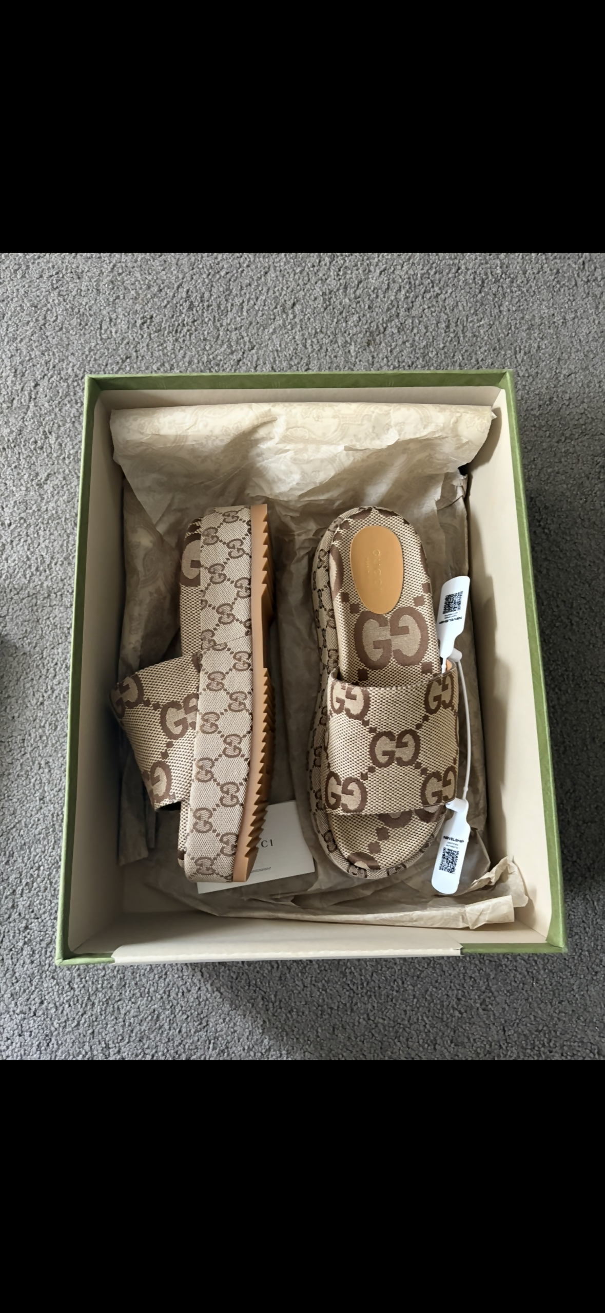 Gucci GG Lame Platform Slide Sandal 'Camel Monogram - FULL SET