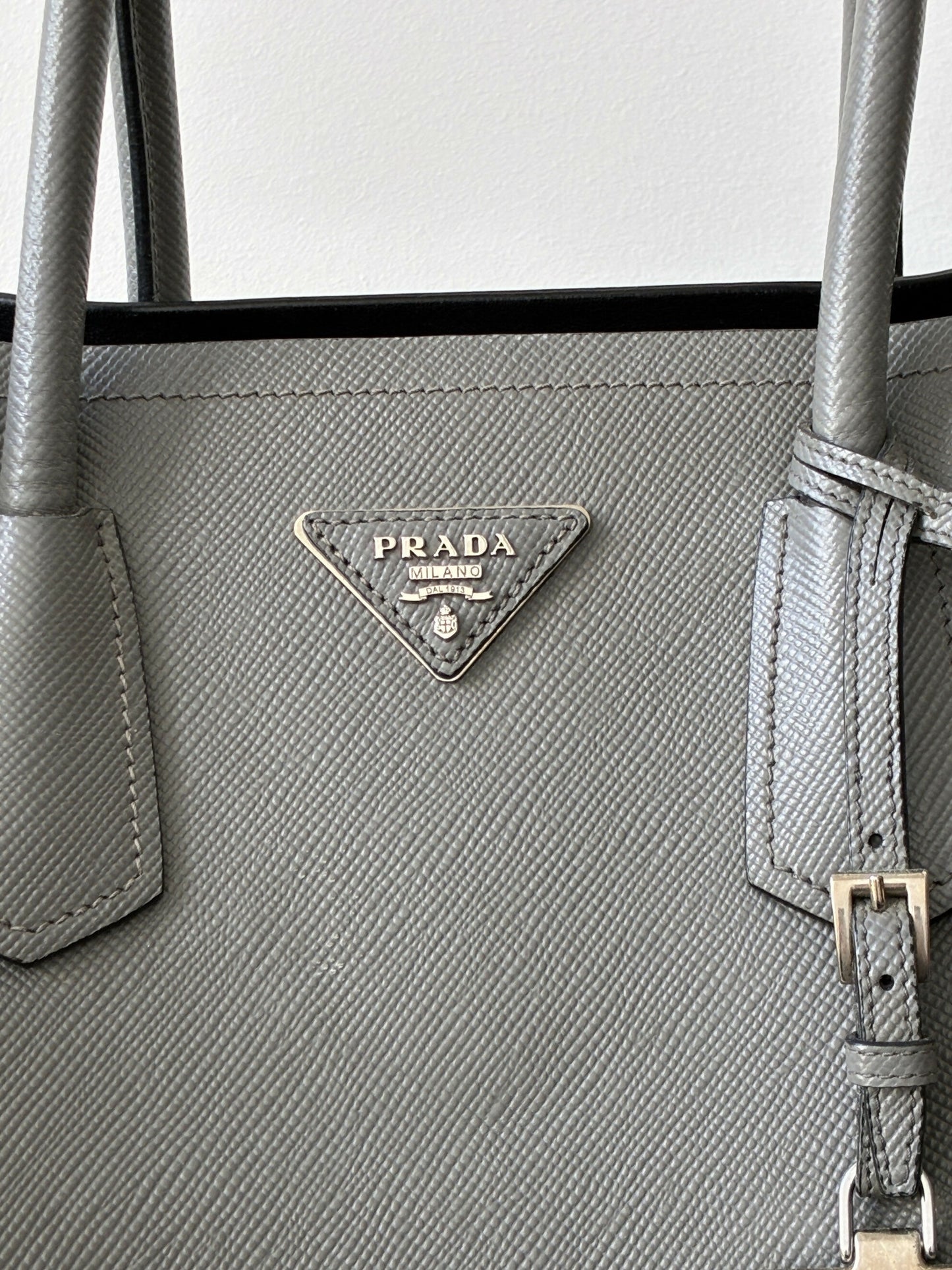 Prada Medium Saffiano Cuir Double Bag in Grey Leather