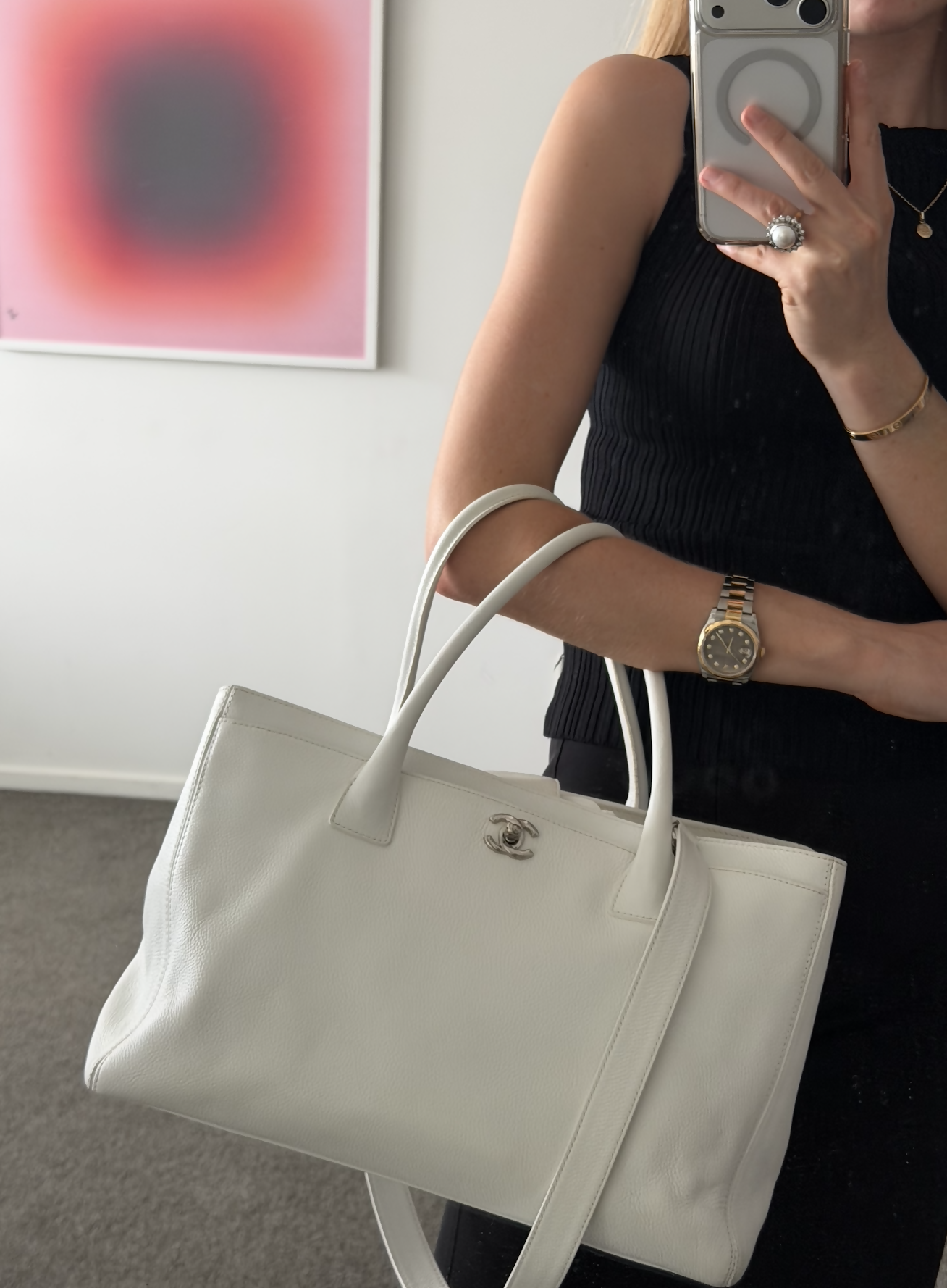 CHANEL Bag | Pearl White Grained Calfskin Large Cerf Tote