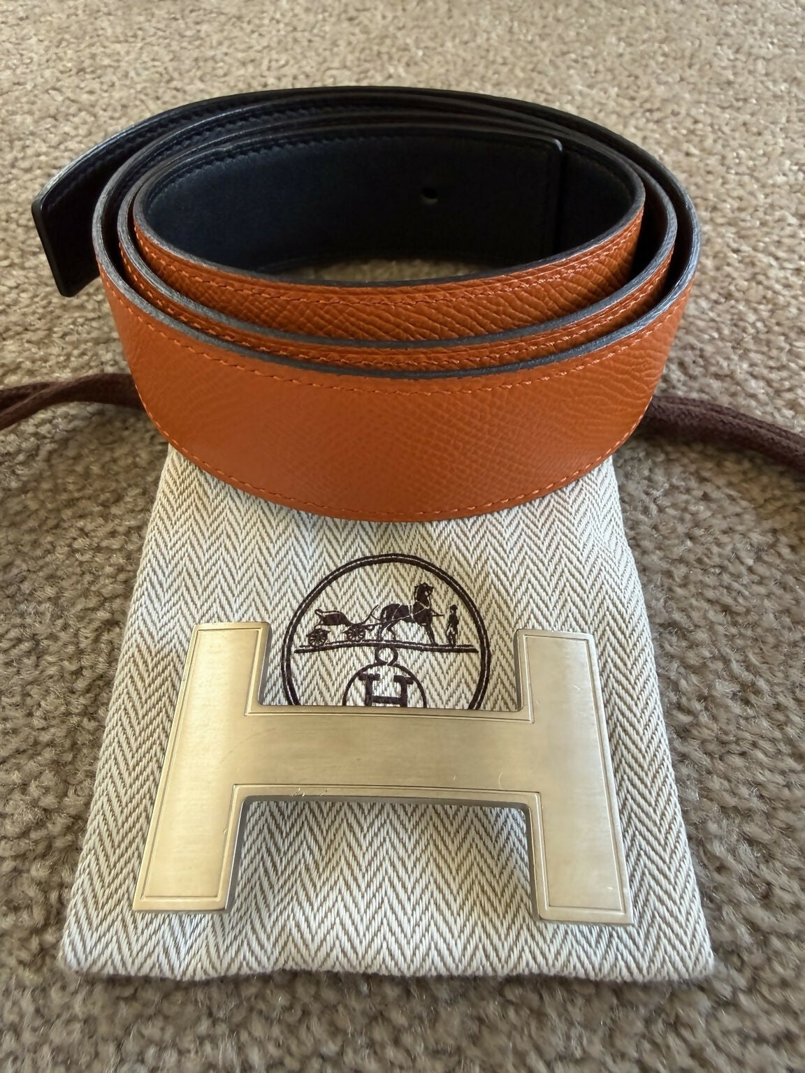 Hermès Constance H Belt Reversible Epsom leather in Orange and Black