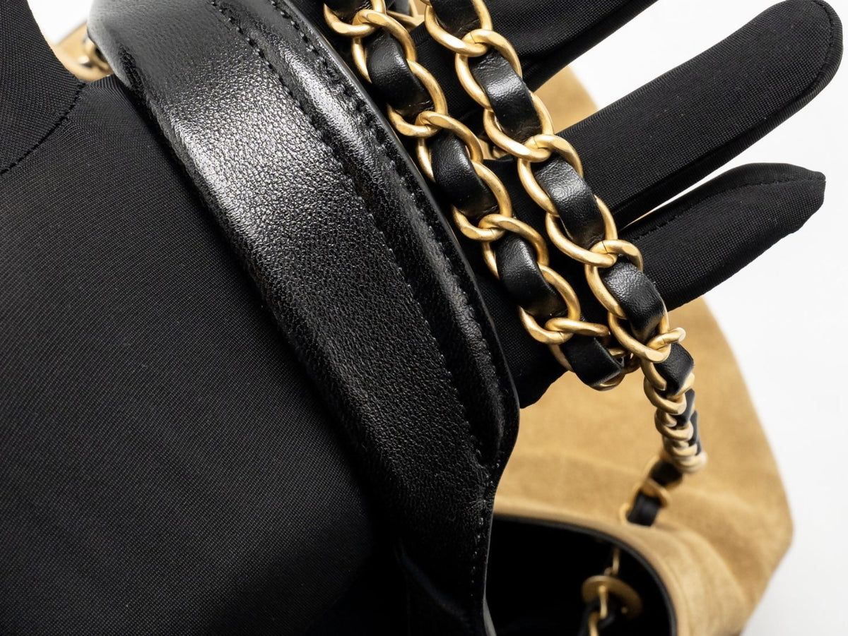 CHANEL Small Shopping Bag Beige Suede / BlackShiny Lambskin