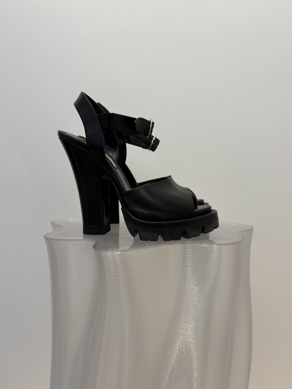Prada Black Monolith Leather Heels