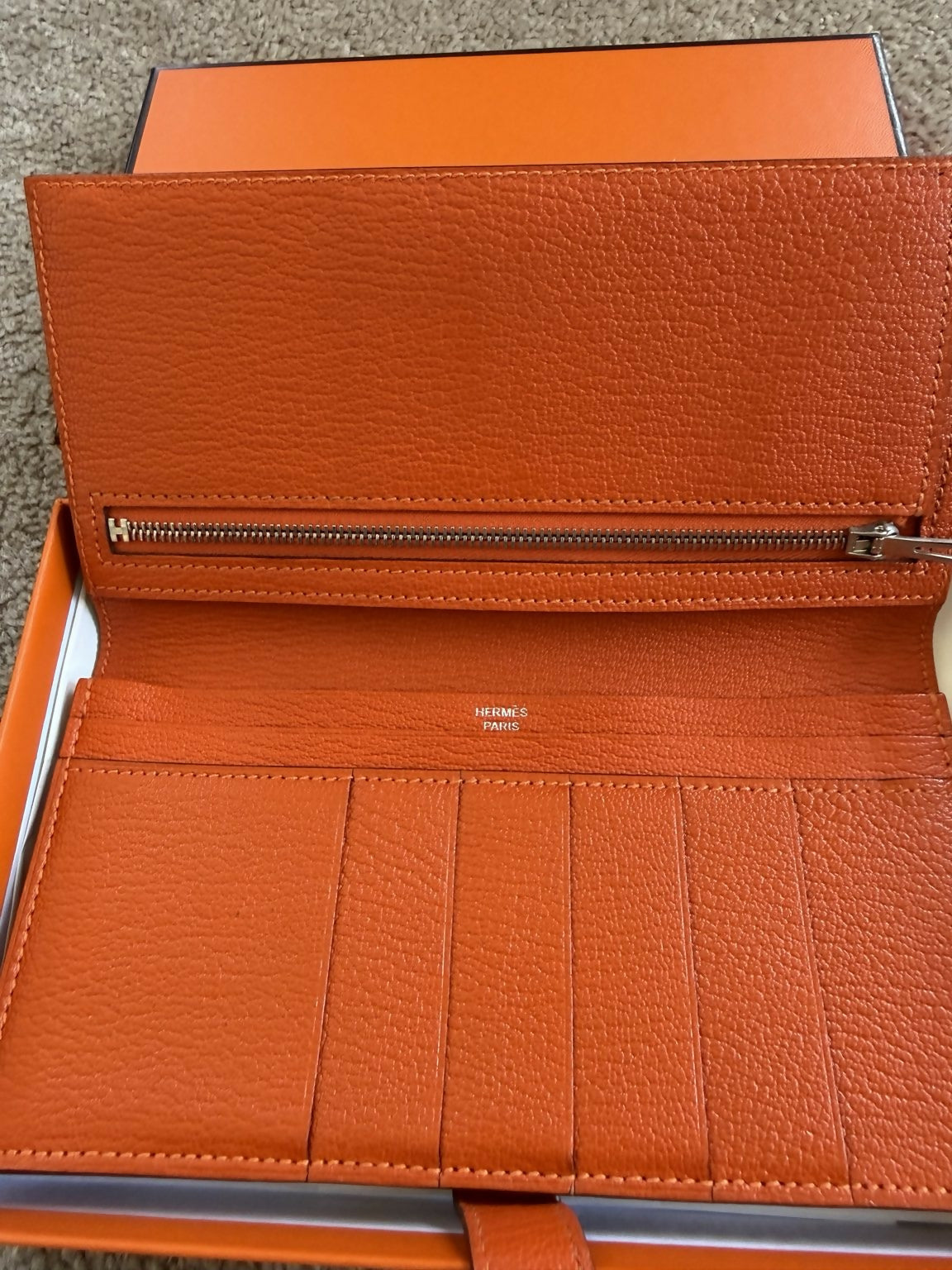 Hermès Bearn Wallet Orange Epsom Leather with Box