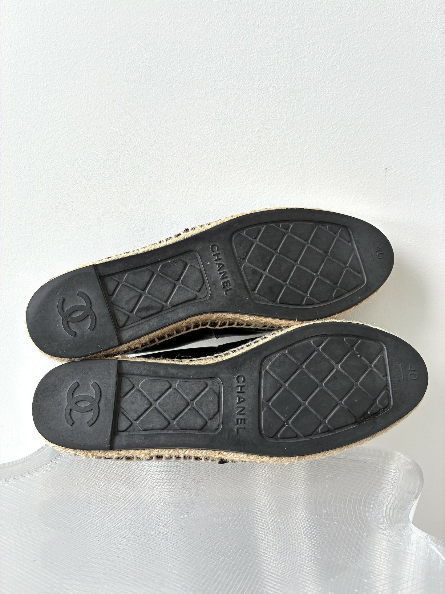 Chanel Black/Cream Leather CC Espadrilles