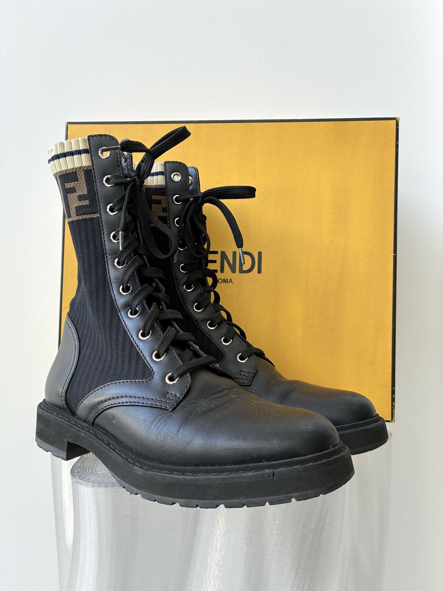 FENDI Tronchetto Knitted Combat Boots - FULL SET