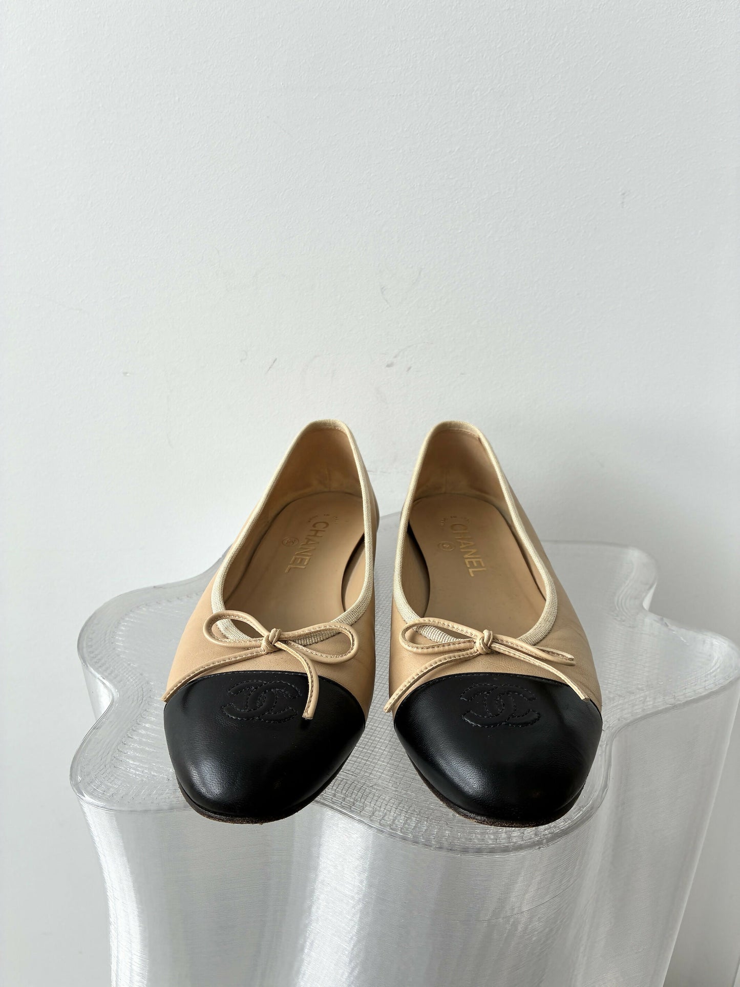 Chanel Beige & Black Ballet Flats