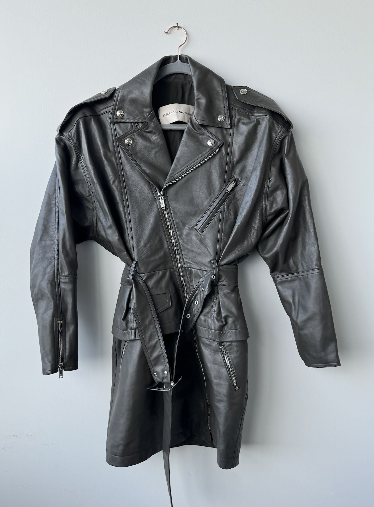 Alexandre Vauthier belted biker mini dress 100% leather