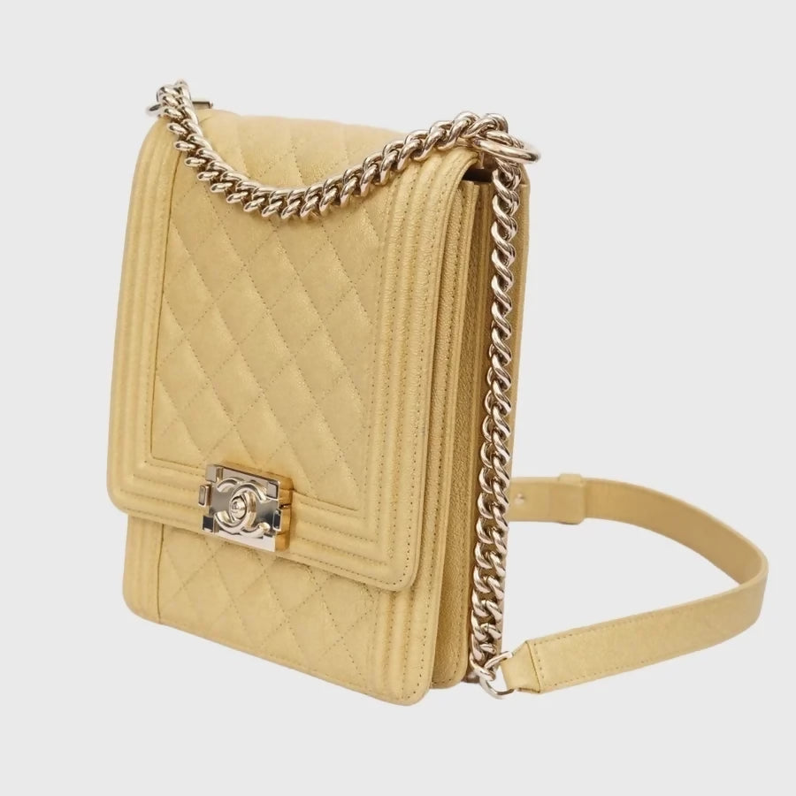 Chanel Boy North South Flap Bag – Beige/Light Yellow Caviar Leather