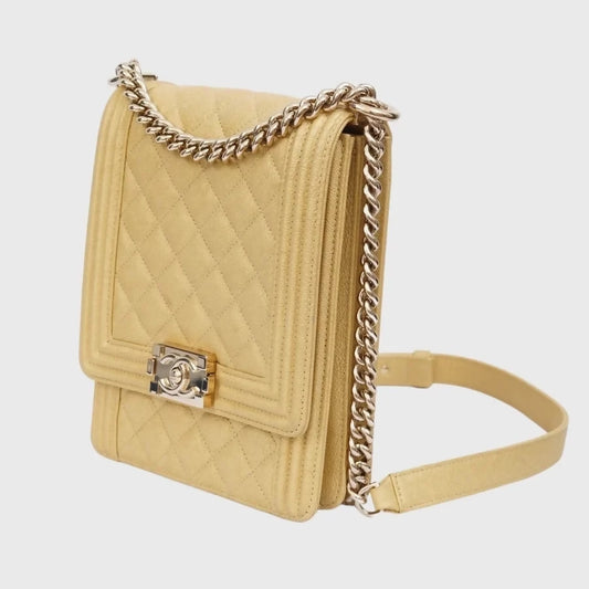 Chanel Boy North South Flap Bag – Beige/Light Yellow Caviar Leather