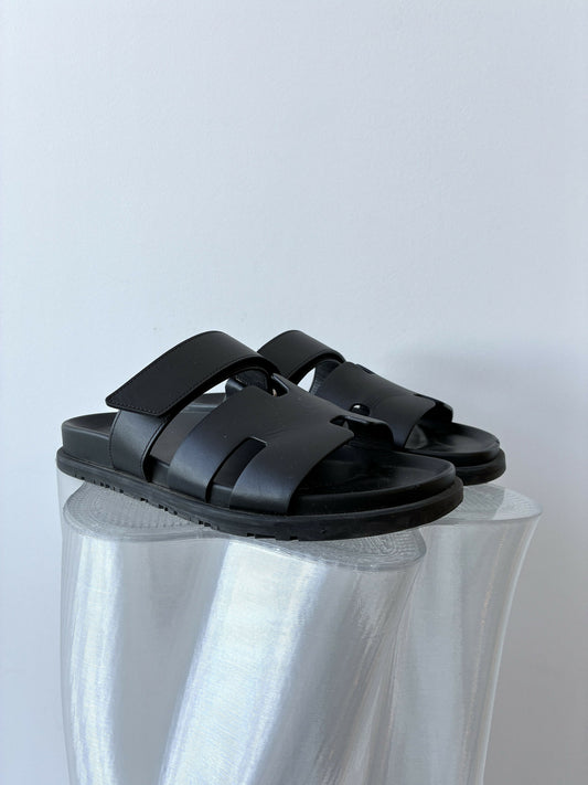 Hermès Chypre Sandals in Noir – FULL SET