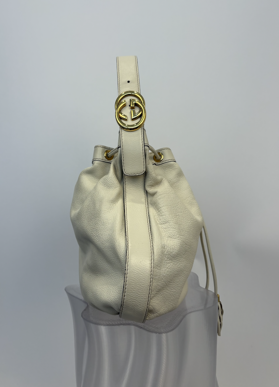 Gucci Interlocking Icon Tassel Hobo in Cream Leather