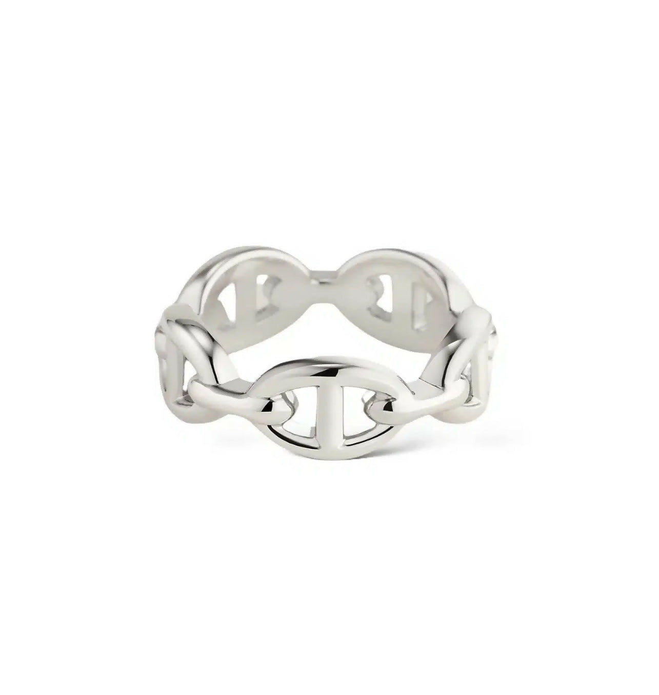 Hermès Chaine d’Ancre Enchaînée Sterling Silver Ring Size 51 - Full Set