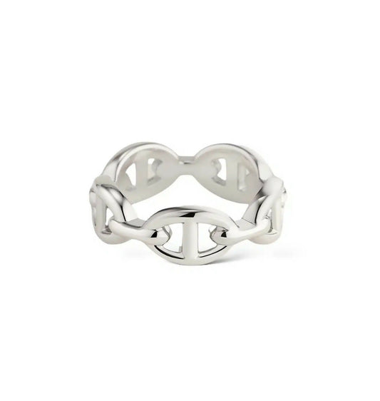Hermès Chaine d’Ancre Enchaînée Sterling Silver Ring Size 51 - Full Set
