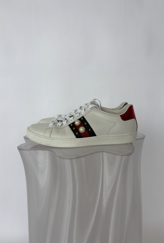 Gucci “New Ace” Pearl Stud Sneakers