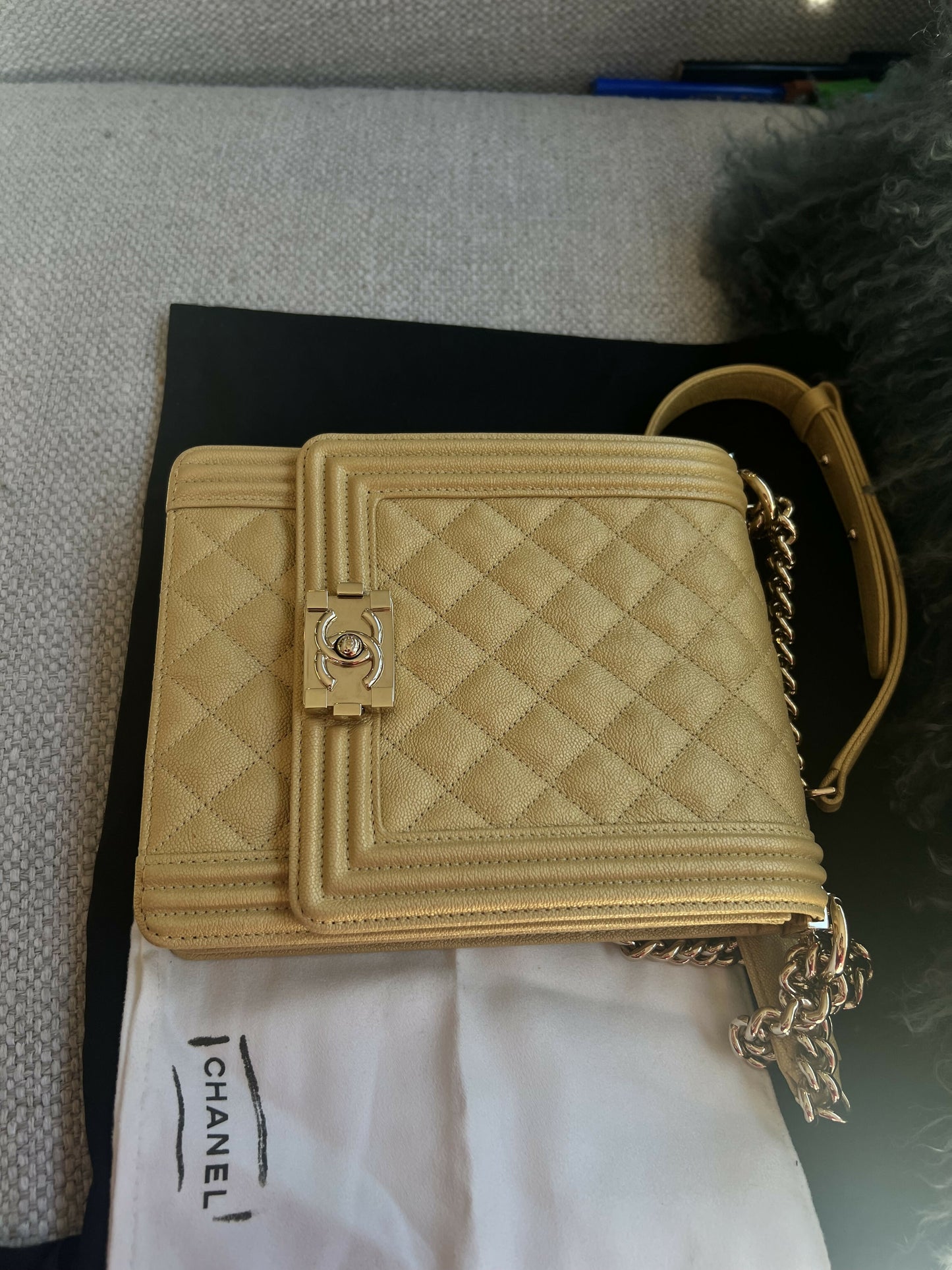 Chanel Boy North South Flap Bag – Beige/Light Yellow Caviar Leather