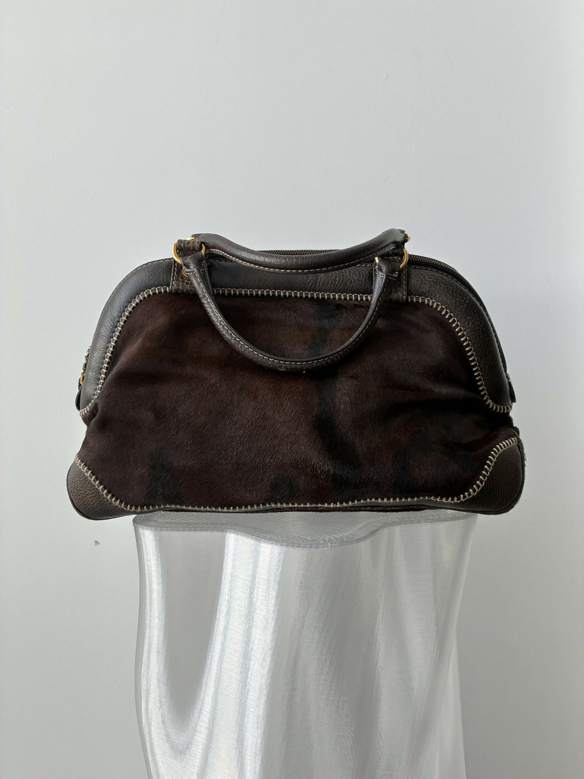Gucci Vintage Horsebit Pony Hair Boston Bag