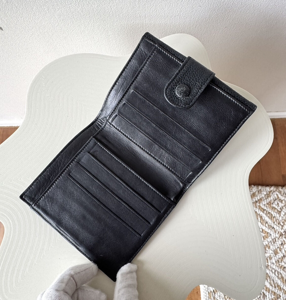 CHANEL Coco Mark Caviar Leather Folded Wallet Black Vintage