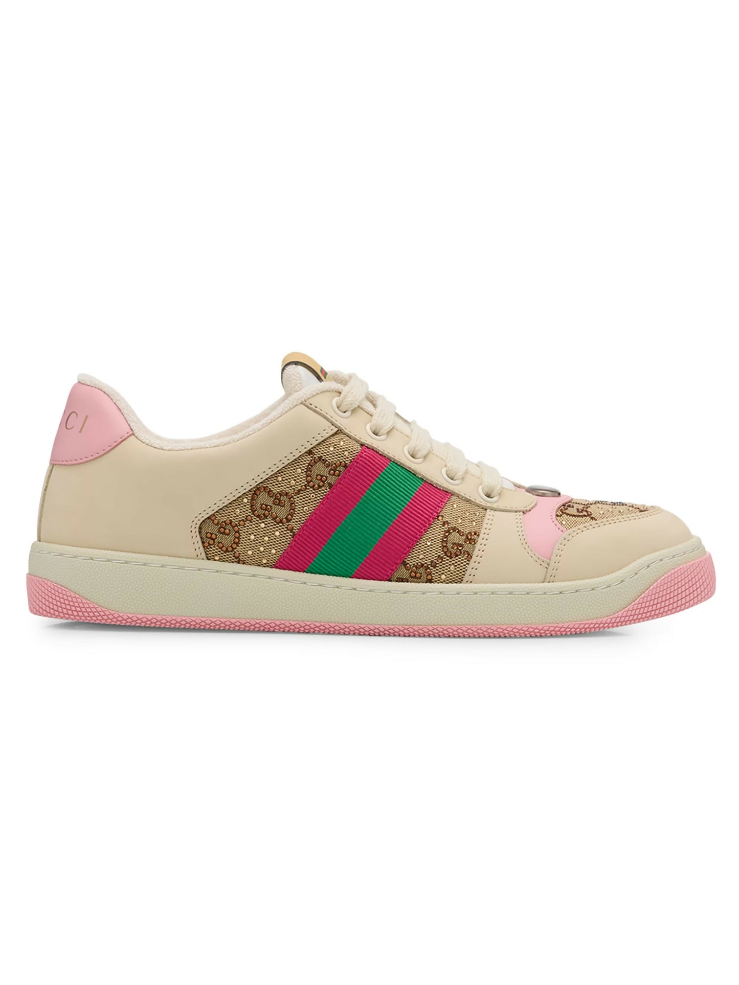Gucci Women's Screener Off White And Pink Sneakers