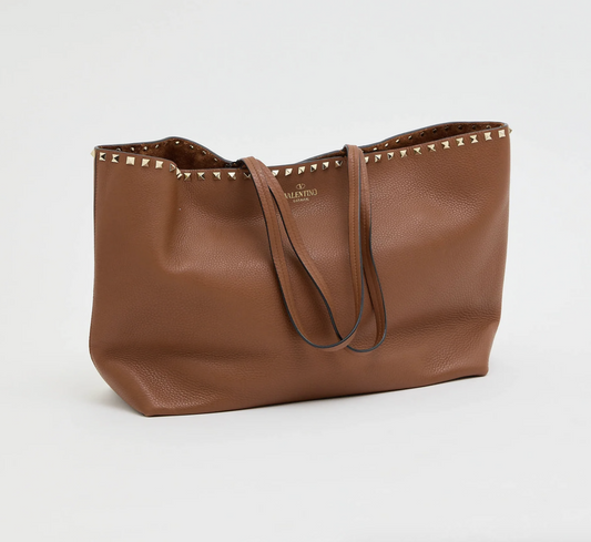 Valentino Brown Leather Rock Stud Tote