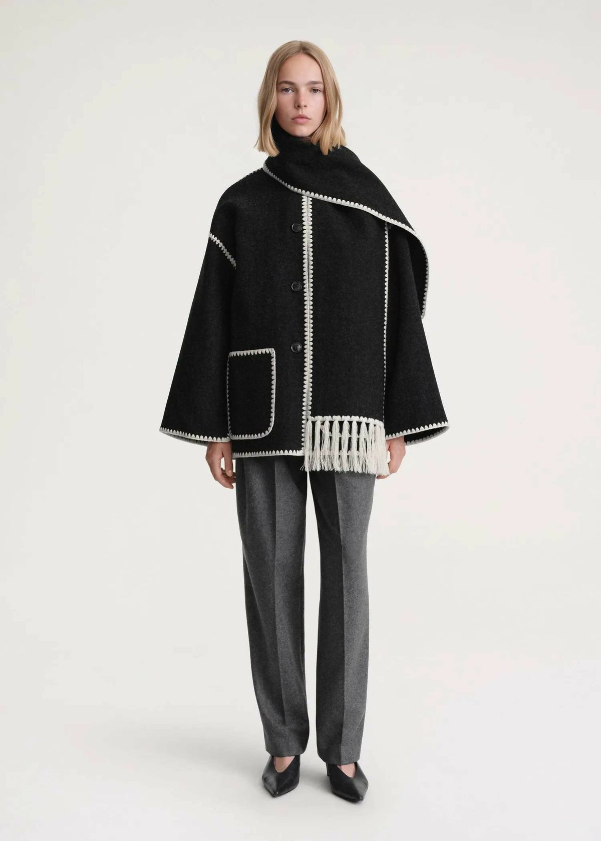 Totême Embroidered scarf jacket dark grey mélange