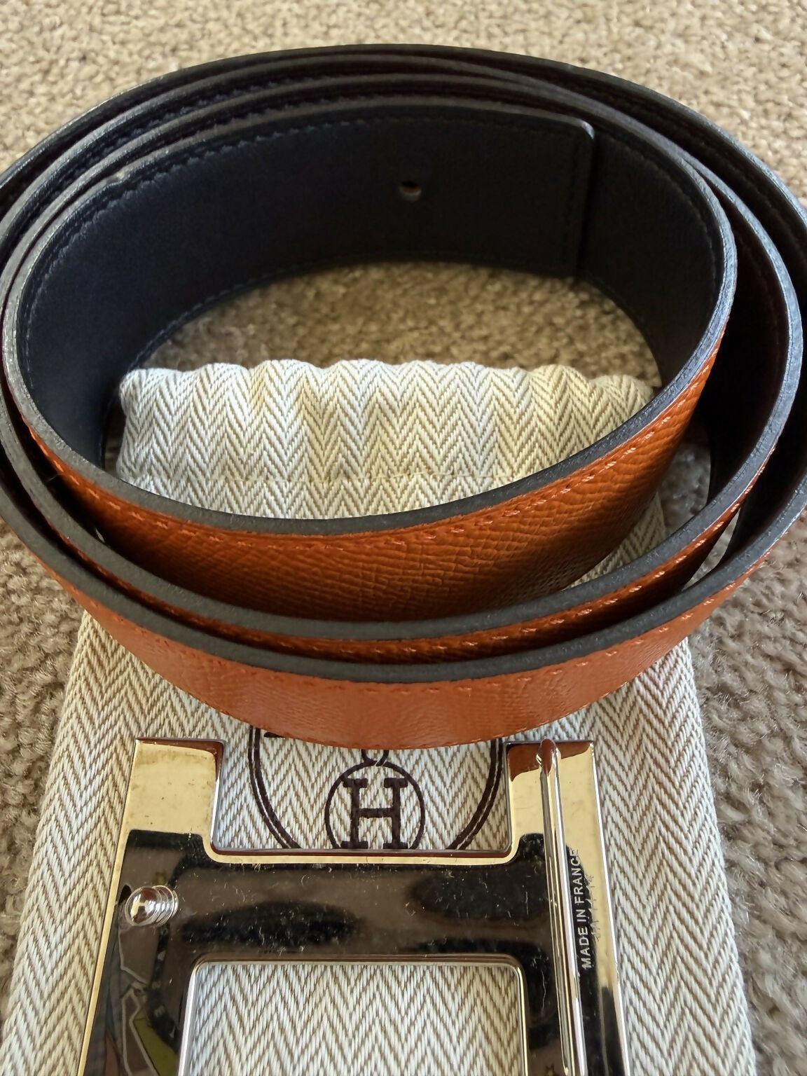 Hermès Constance H Belt Reversible Epsom leather in Orange and Black