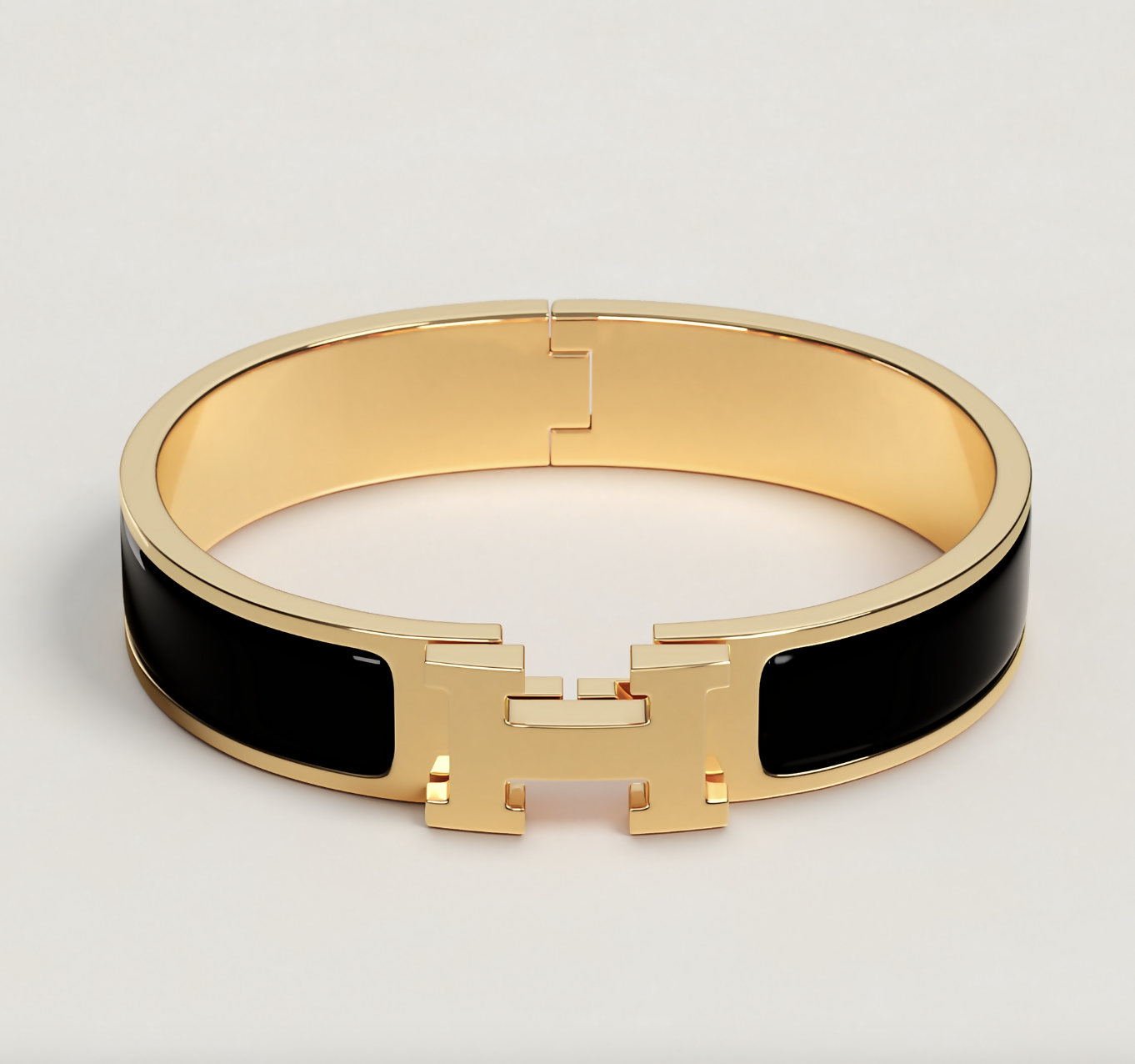 Hermès Gold Plated Clic H Bracelet in Black Enamel - FULL SET