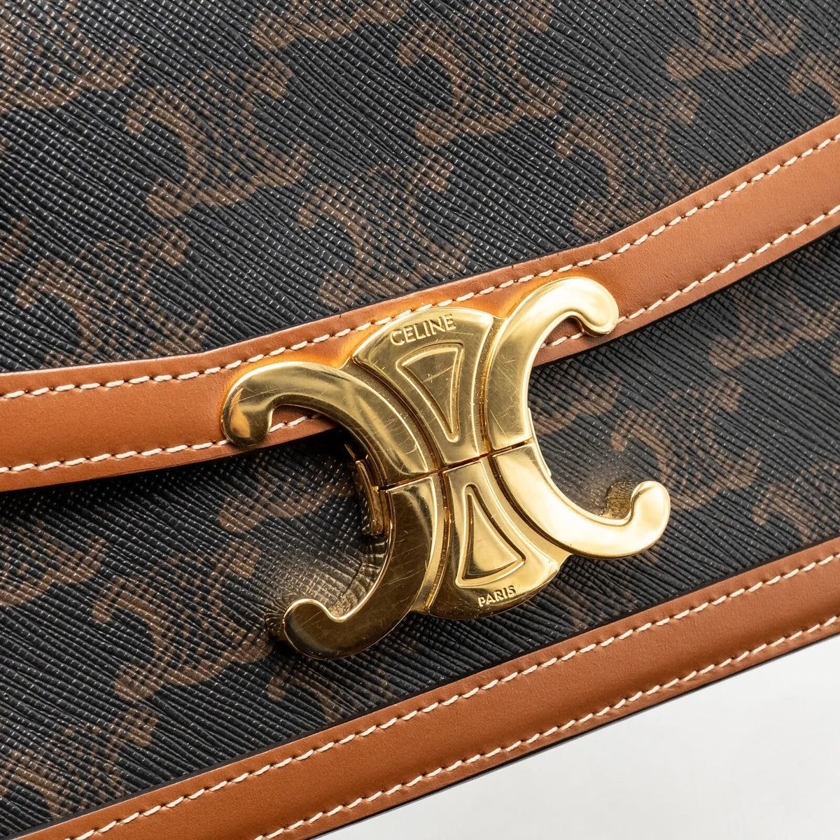 Celine Teen Triomphe Bag Triomphe Calfskin/Canvas Brown