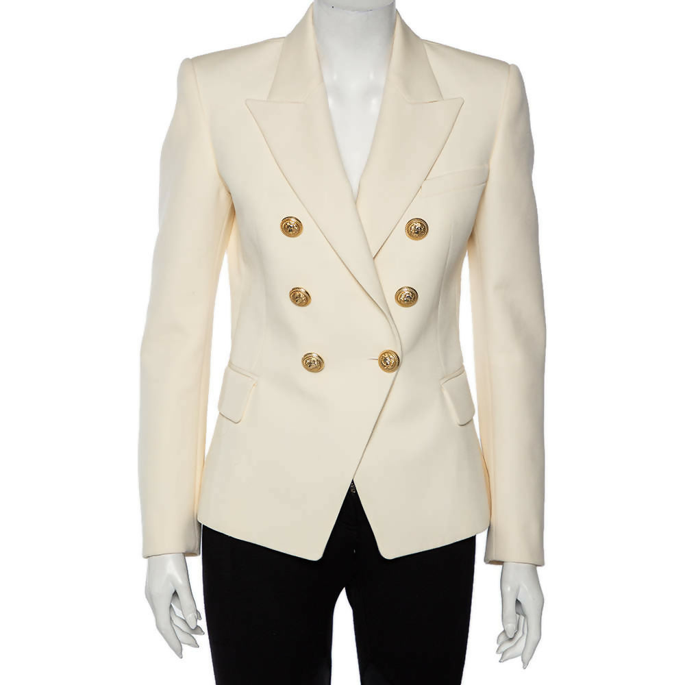 Balmain Cream Wool Double Breasted Blazer